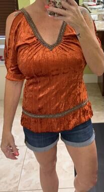 Yagi Large Velvet Velour Fairy Whimsical Witchy Punk Blouse Y2K orange blouse